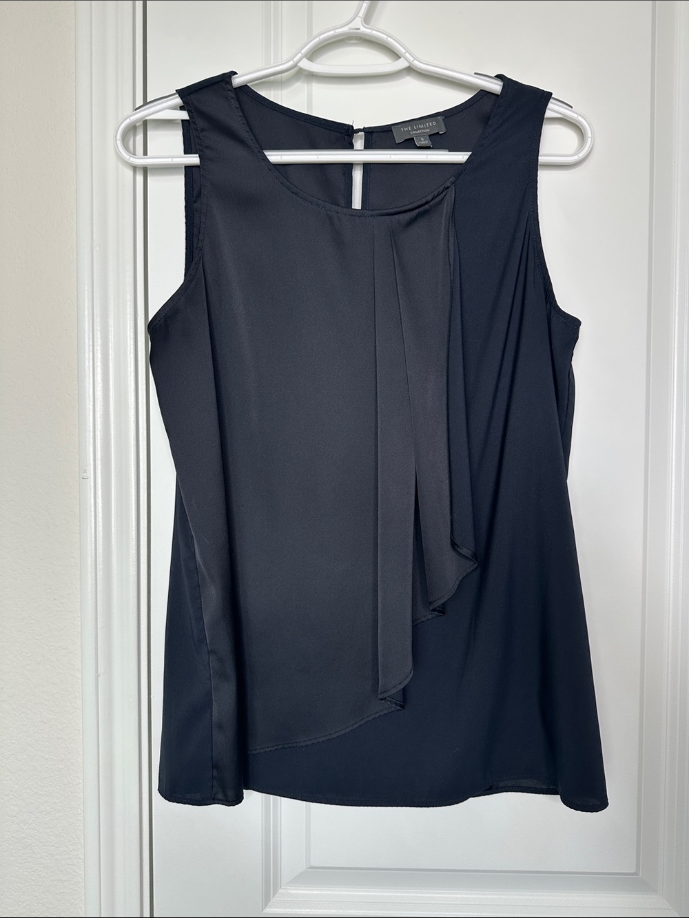 The Limited Dark Blue Draped Sleeveless Blouse